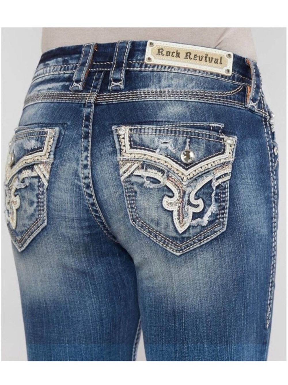 Rock Revival Mertie Easy Straight Stretch Jeans Bling Embellished Size 26